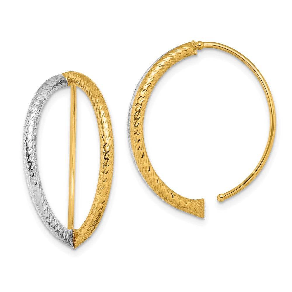 14k Yellow Gold w/Rhodium Diamond-Cut Dangle Threader Earrings