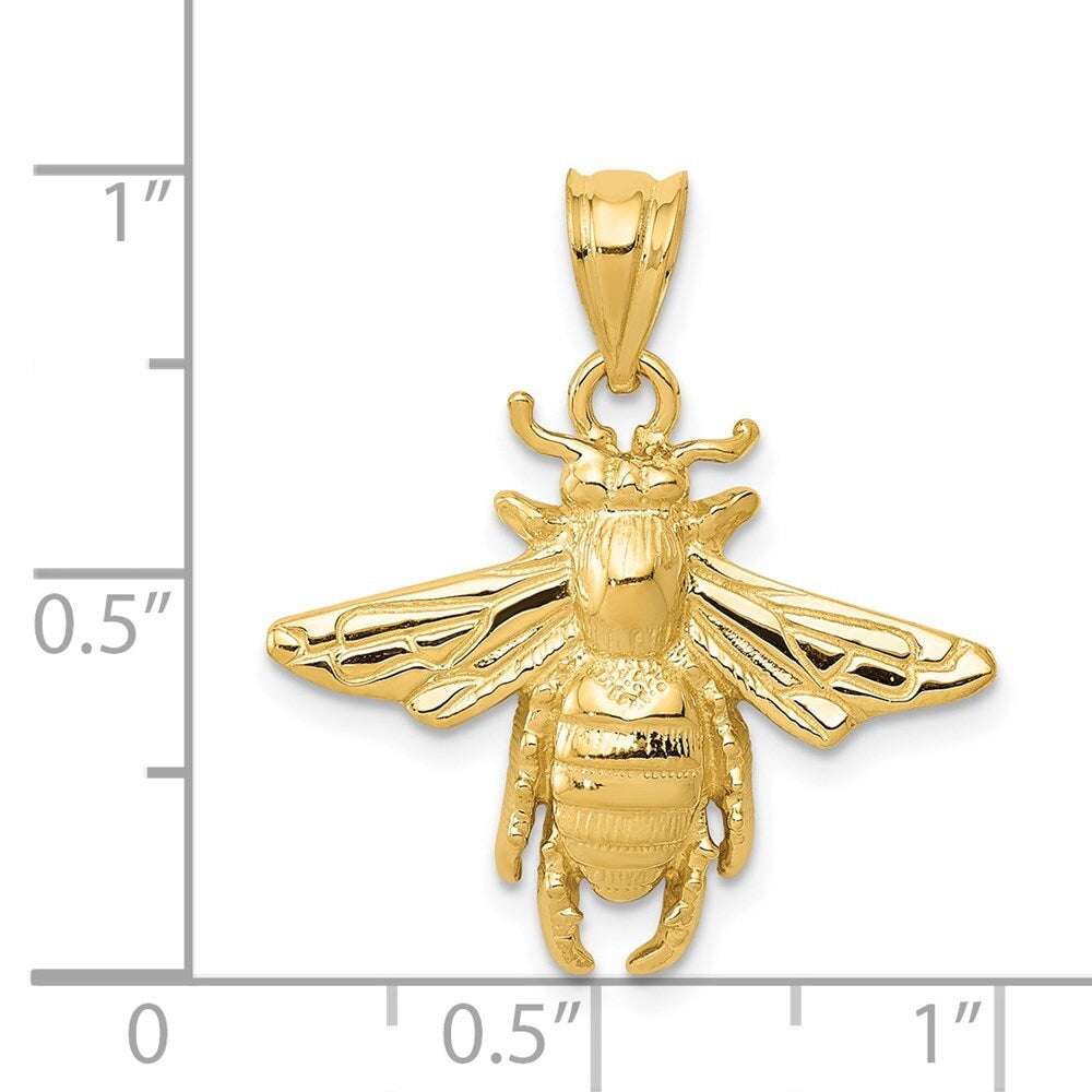 14k Yellow Gold Solid Open-Backed Bee Pendant for Women