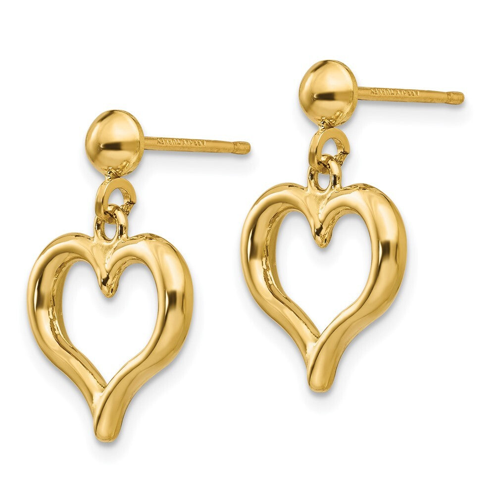 14k Yellow Gold Gold Polished Heart Dangle Earrings