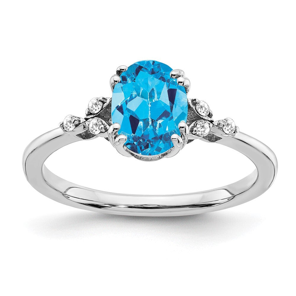 Sterling Silver Rhodium-plated Blue Topaz and Diamond Ring Size 7