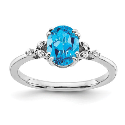 Sterling Silver Rhodium-plated Blue Topaz and Diamond Ring Size 7