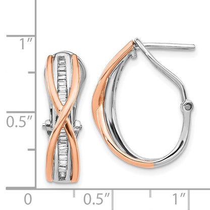 14k Rose and White Gold Diamond Fancy Hoop Earrings