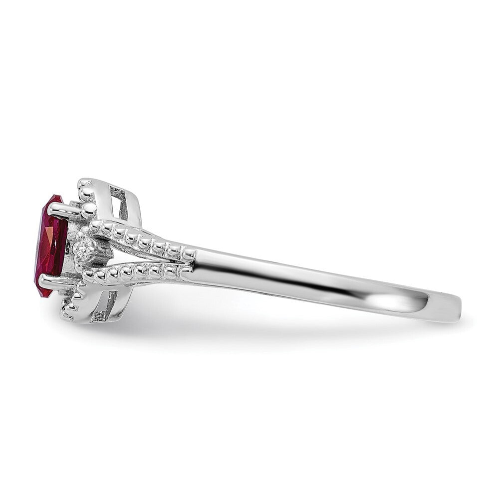 Sterling Silver Rhodium-plated Created Ruby & Diamond Ring