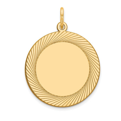 14k Yellow Gold Etched Design .018 Gauge Circular Engravable Disc Charm Pendant