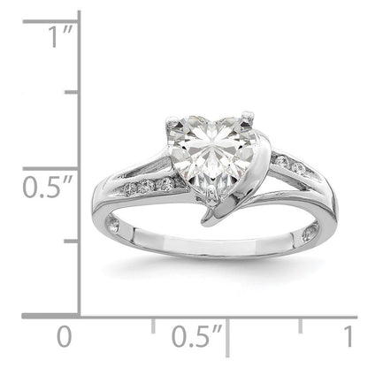 Sterling Silver Rhodium Plated Cubic Zirconia Heart Ring Size 8