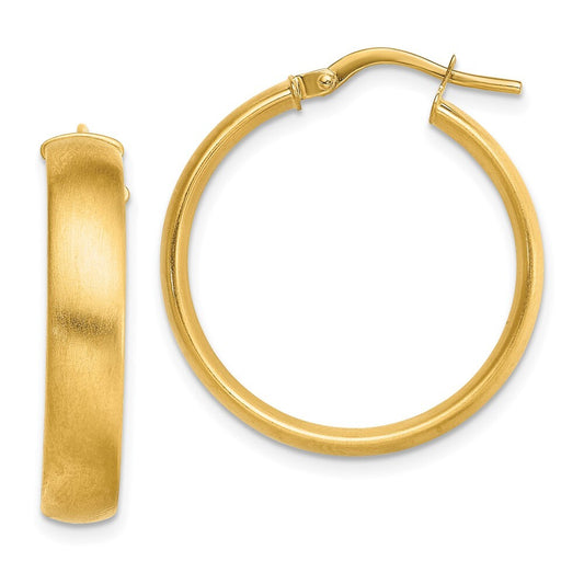 14k Yellow Gold Medium x5mm Satin Hoop Earrings Gift for Women