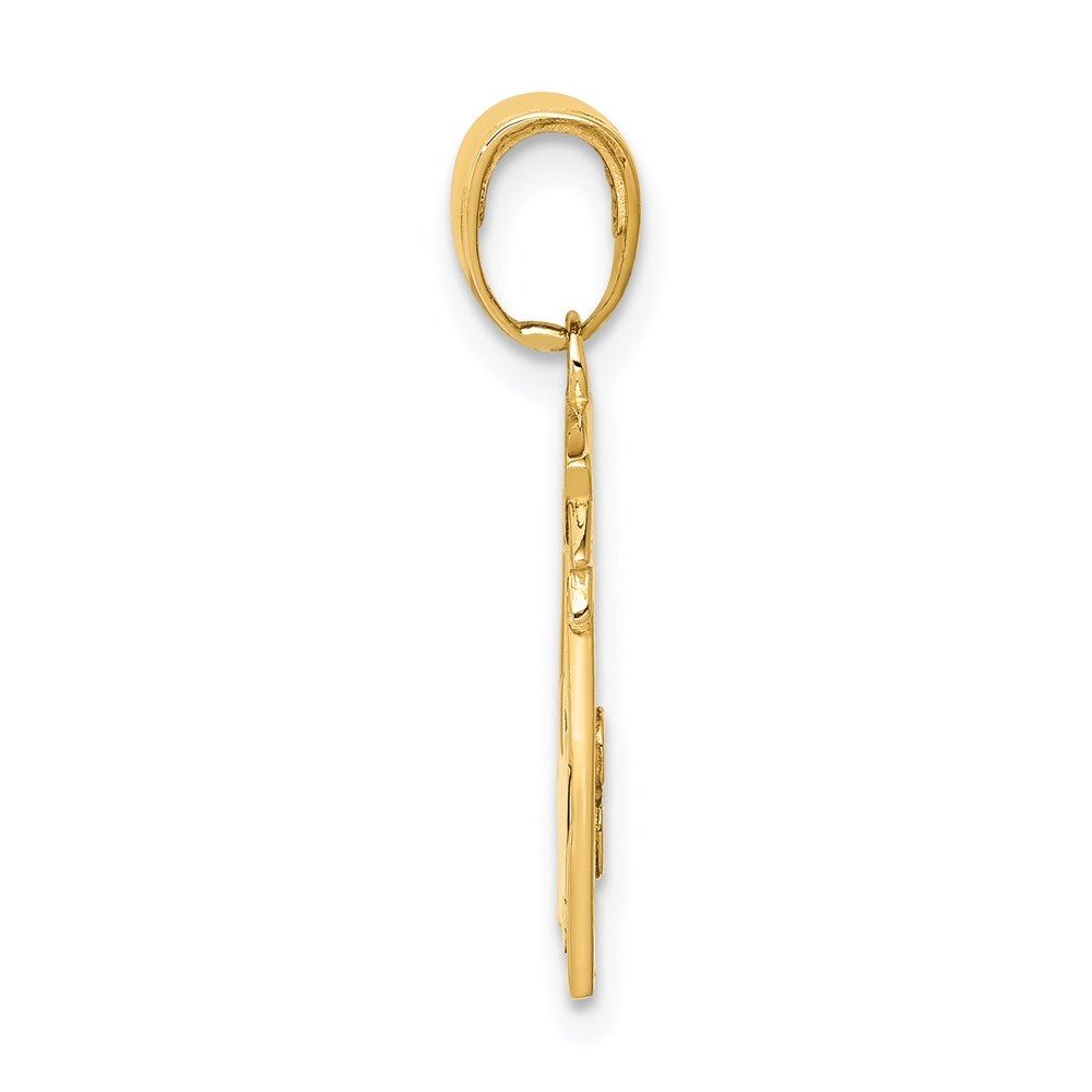 14k Yellow Gold Polished Flat-Backed TEACHER Pendant for Women
