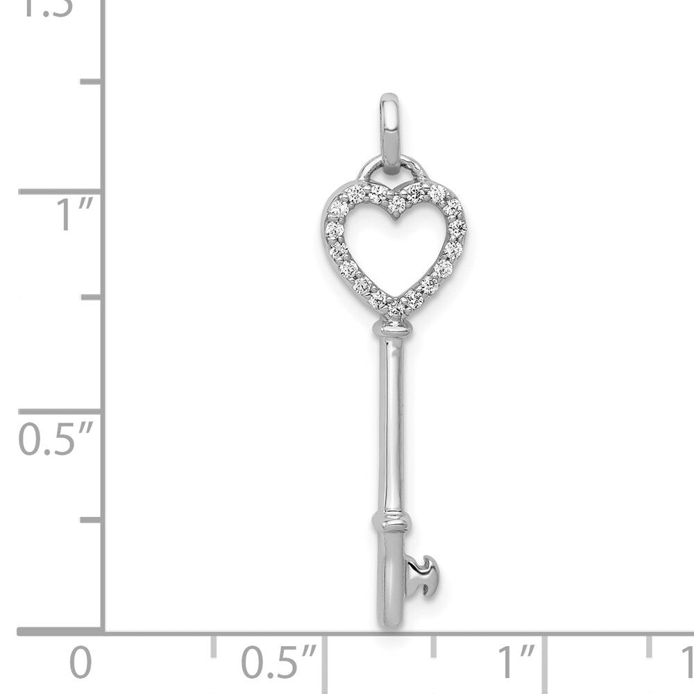 14k White Gold Diamond Heart Key Pendant for Women