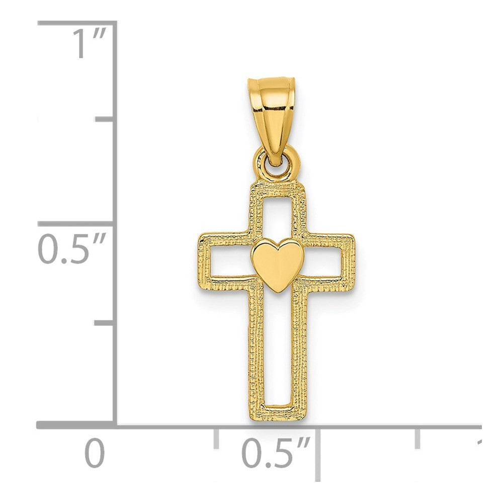 14k Yellow Gold Cut-Out Cross w/ Heart Charm