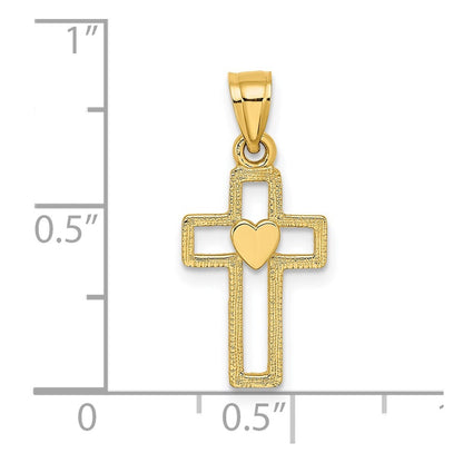 14k Yellow Gold Cut-Out Cross w/ Heart Charm