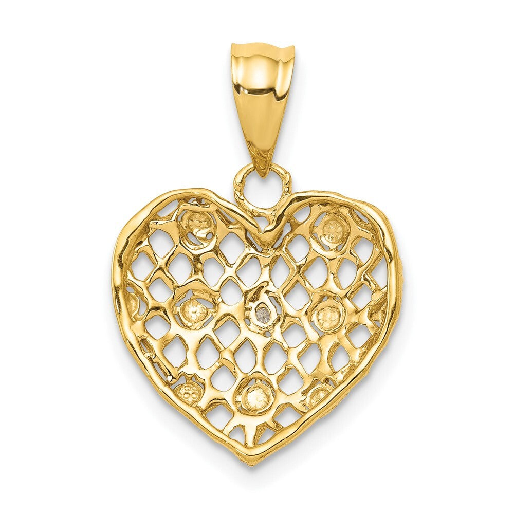 14k Yellow Gold and White Rhodium 1/2pt Diamond Heart Pendant for Women