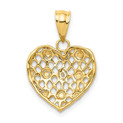14k Yellow Gold and White Rhodium 1/2pt Diamond Heart Pendant for Women