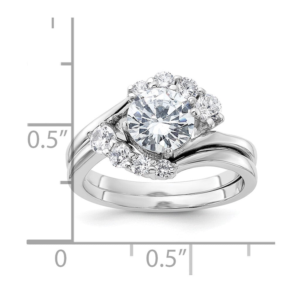 Sterling Silver Rhodium-plated 2-piece Cubic Zirconia Wedding Ring Set Size 8