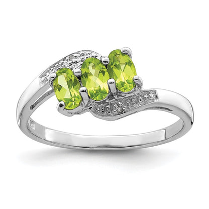Sterling Silver Rhodium Peridot & Diamond Ring Size 6