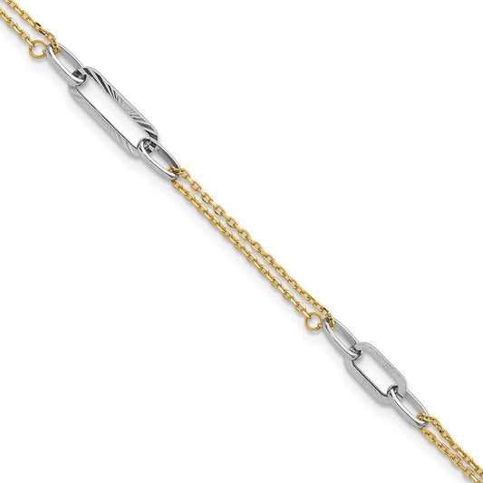 14K Two-tone  and Diamond-cut 3-Station 6.5" Bracelet Plus 0.75" Extender