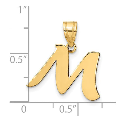 14k Yellow Gold Polished Script Letter M Initial Pendant for Women