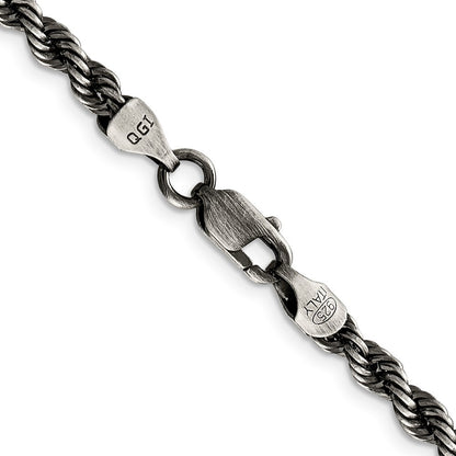 Sterling Silver Ruthenium-plated 4.5mm Rope Chain