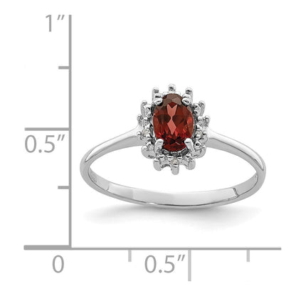 Sterling Silver Rhodium-plated Garnet Diamond Ring Size 8