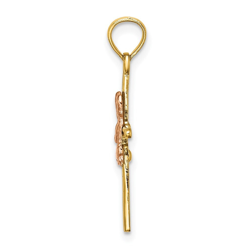 14k Two-tone Gold 2-D Boy On Cross Charm Pendant for Women