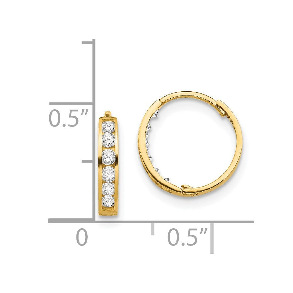 14k Yellow Gold Cubic Zirconia Hinged Hoop Earrings Gift for Women