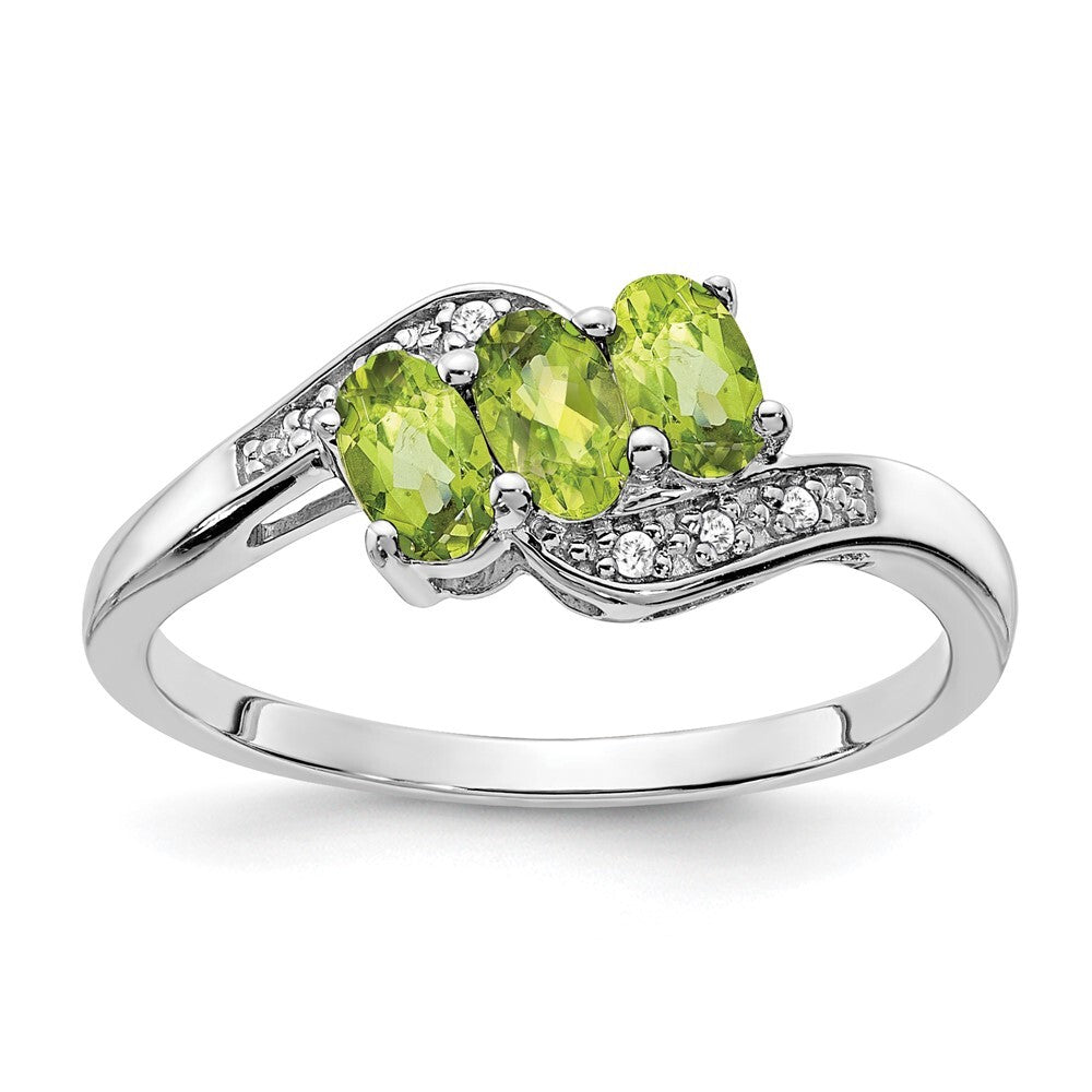 Sterling Silver Rhodium-plated Peridot and Diamond Ring Size 7