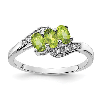 Sterling Silver Rhodium-plated Peridot and Diamond Ring Size 7
