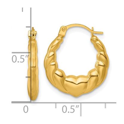 14k Yellow Gold Polished Hearts Hoop Earrings Gift for Women