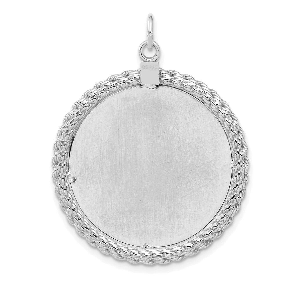 Sterling Silver Rhod-plated Eng. Rnd Rope Polish Front/Satin Back Disc