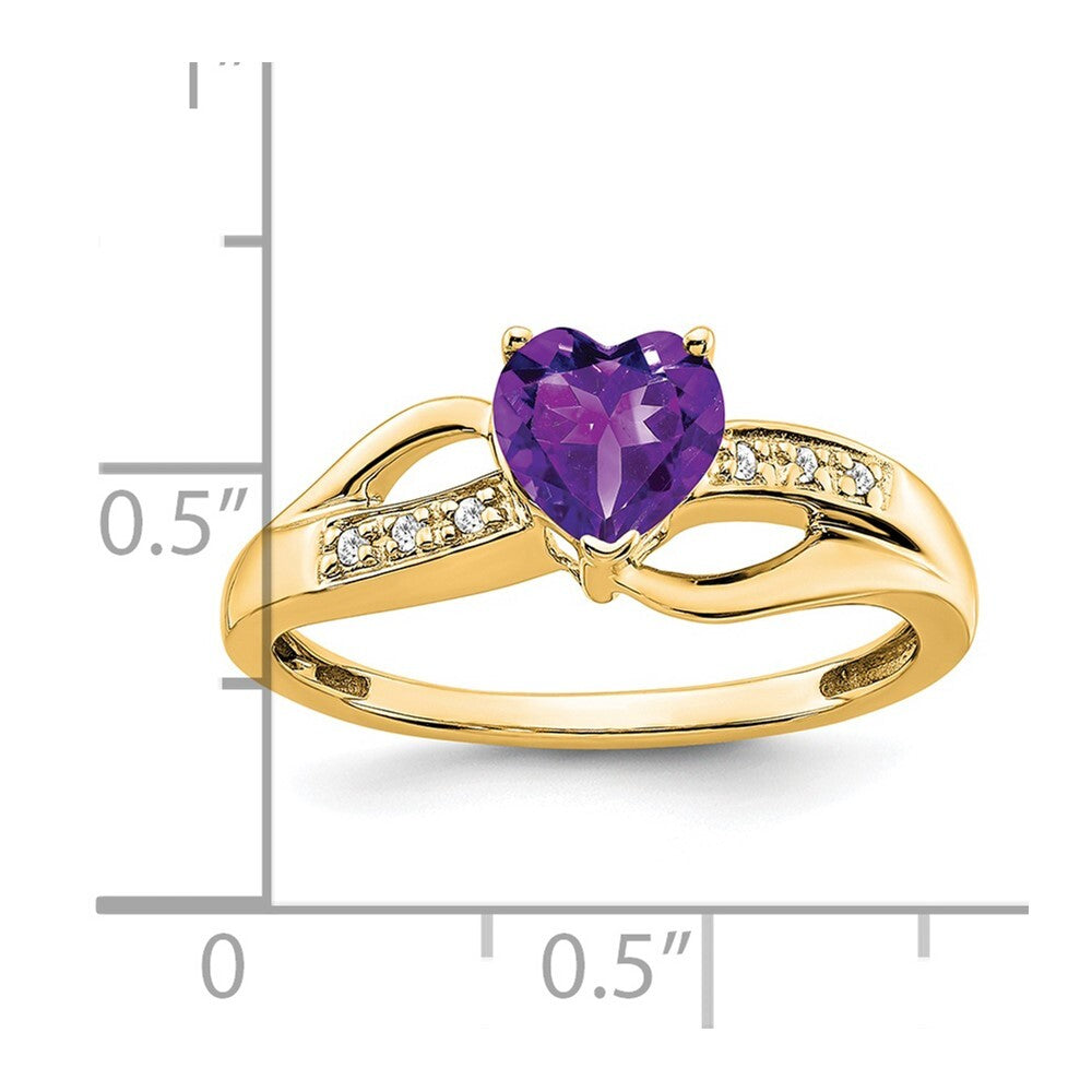 14K Yellow Gold Amethyst and Diamond Heart Ring Size 7