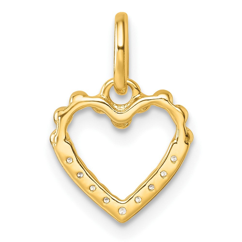 14k Yellow Gold Polished Diamond Beaded Heart Pendant
