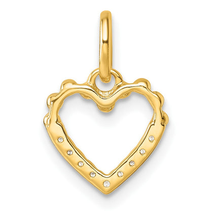 14k Yellow Gold Polished Diamond Beaded Heart Pendant