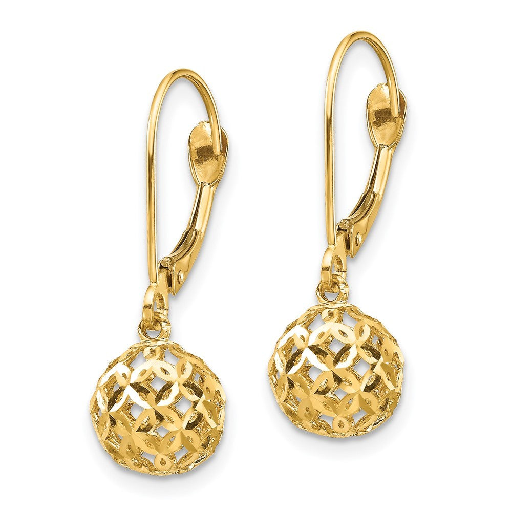 14k Yellow Gold Diamond-cut Bead Drop Dangle Earrings