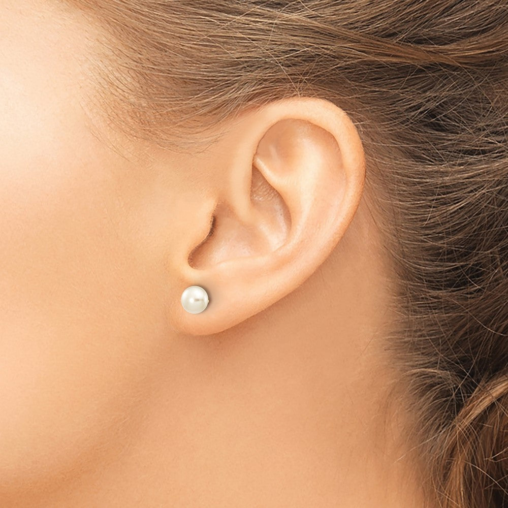 14k Yellow Gold 6-7mm White Button Freshwater Cultured Pearl Stud Earrings