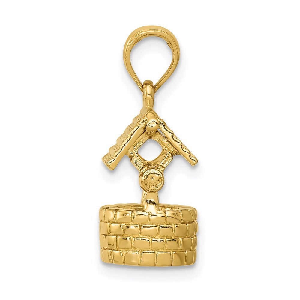14k Yellow Gold Polished 3-D Moveable Wishing Well Charm Pendant for Women