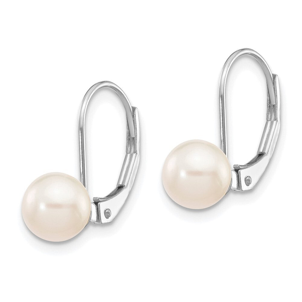 14k White Gold 6-7mm Akoya Saltwater Cultured Pearl Leverback Earrings