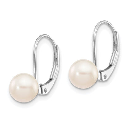 14k White Gold 6-7mm Akoya Saltwater Cultured Pearl Leverback Earrings