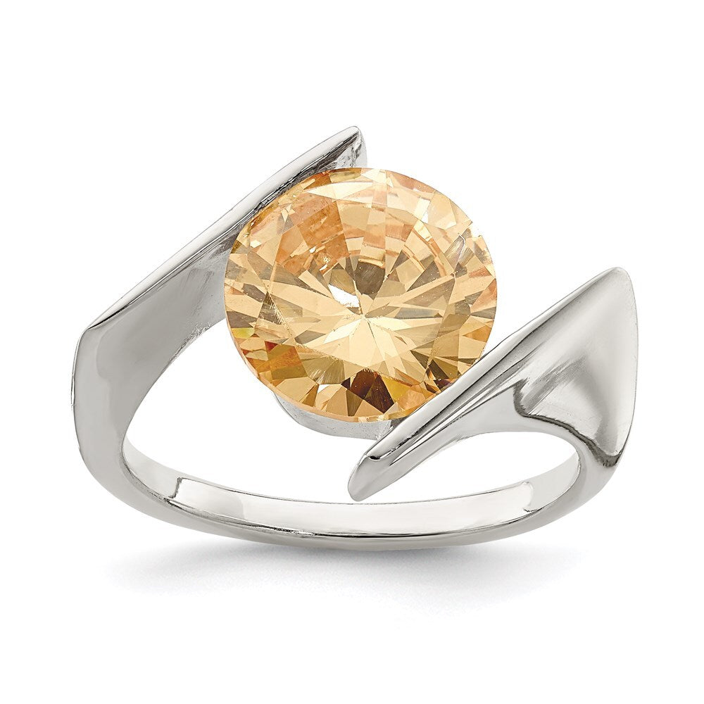 Sterling Silver Champagne Cubic Zirconia Ring Size 6