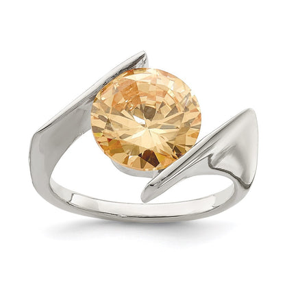 Sterling Silver Champagne Cubic Zirconia Ring Size 6
