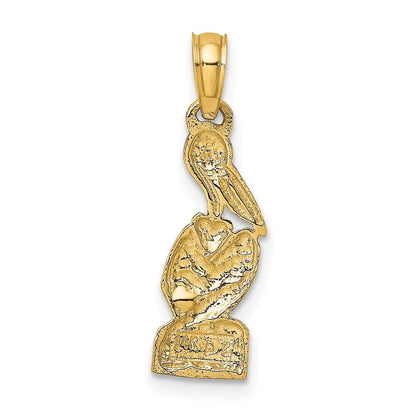 14k Yellow Gold and Rhodium Pelican Standing Charm Pendant for Women