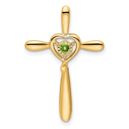14k Yellow Gold Peridot Cross w/Heart Chain Slide