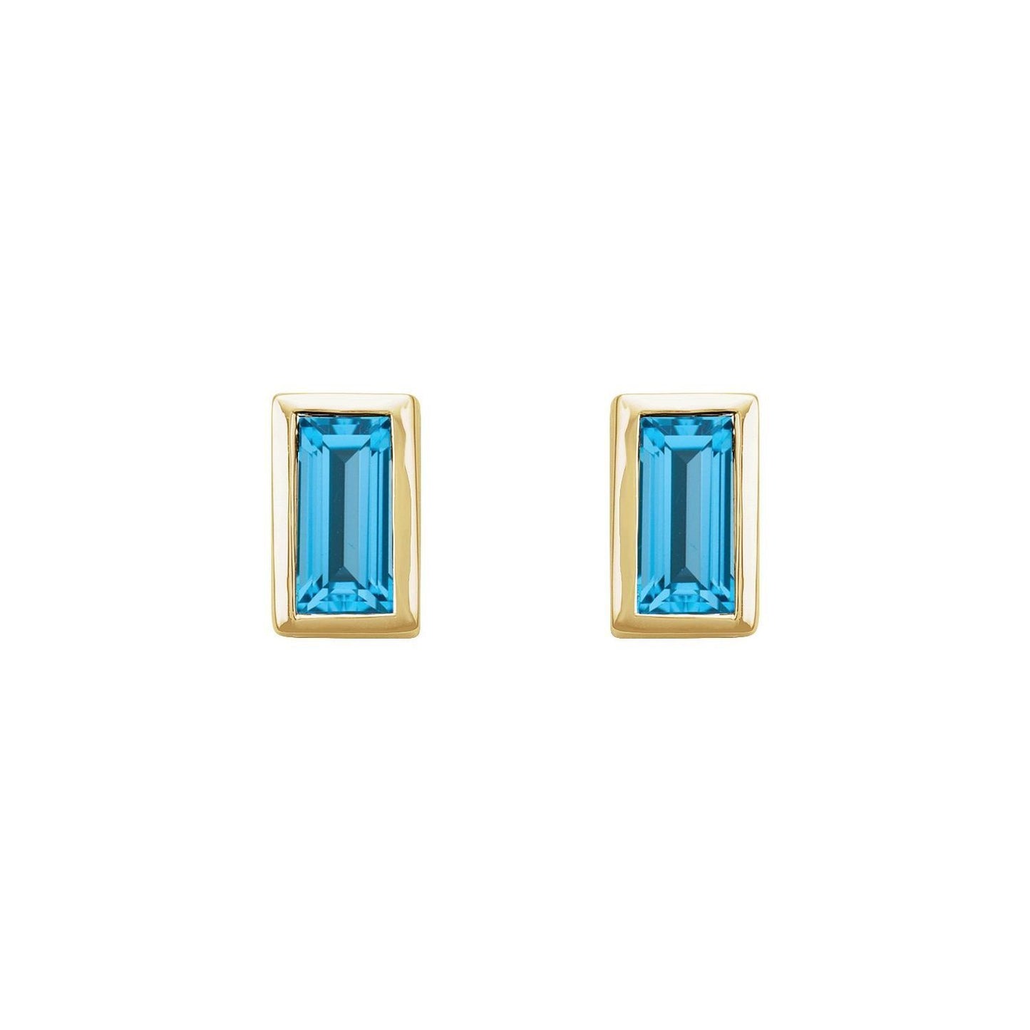 14k Yellow Gold Natural Swiss Blue Topaz Bezel-Set Stud Earrings