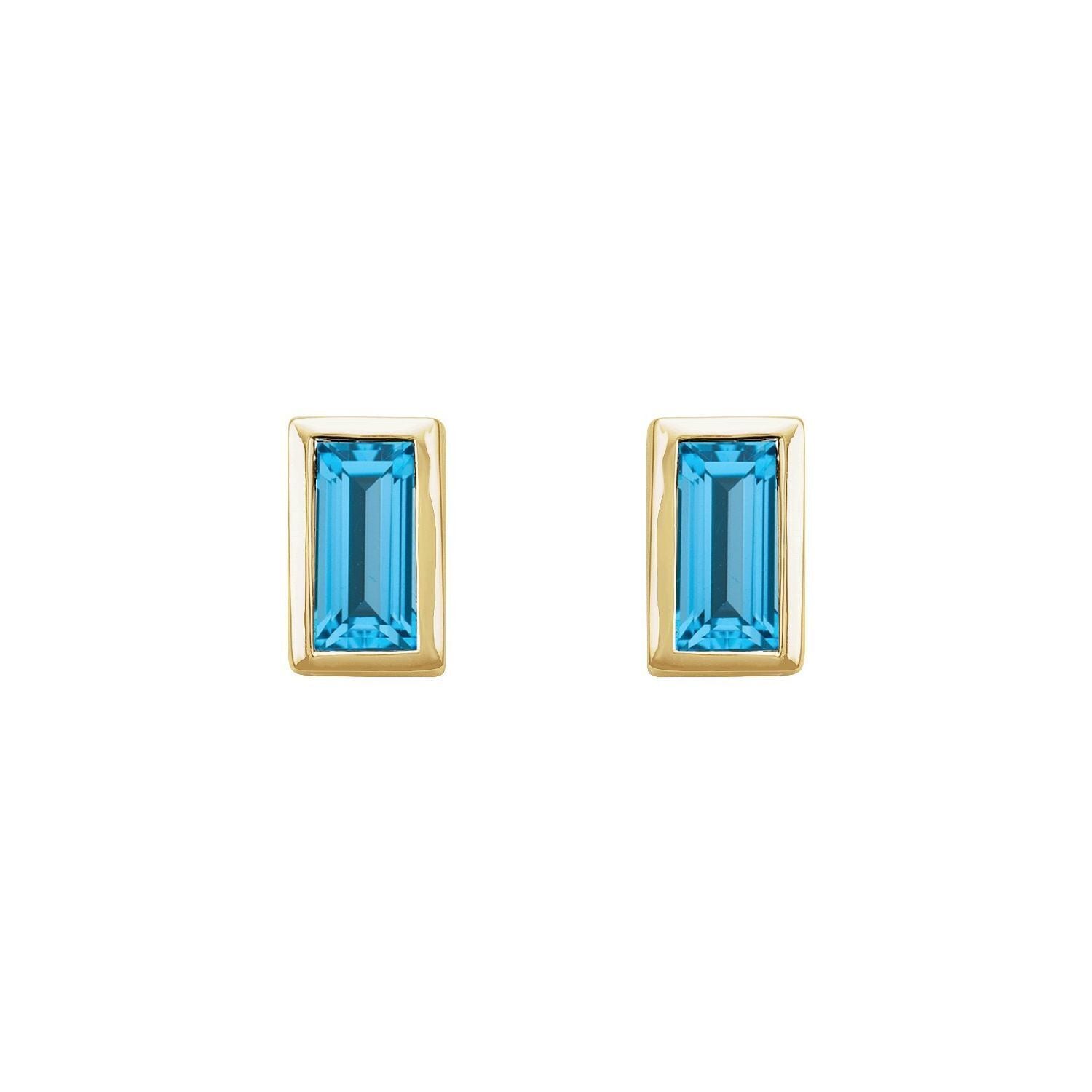 14k Yellow Gold Natural Swiss Blue Topaz Bezel-Set Stud Earrings