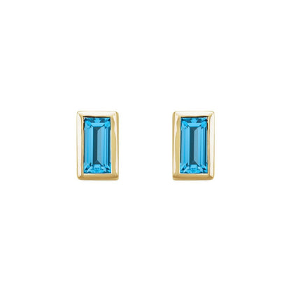 14k Yellow Gold Natural Swiss Blue Topaz Bezel-Set Stud Earrings