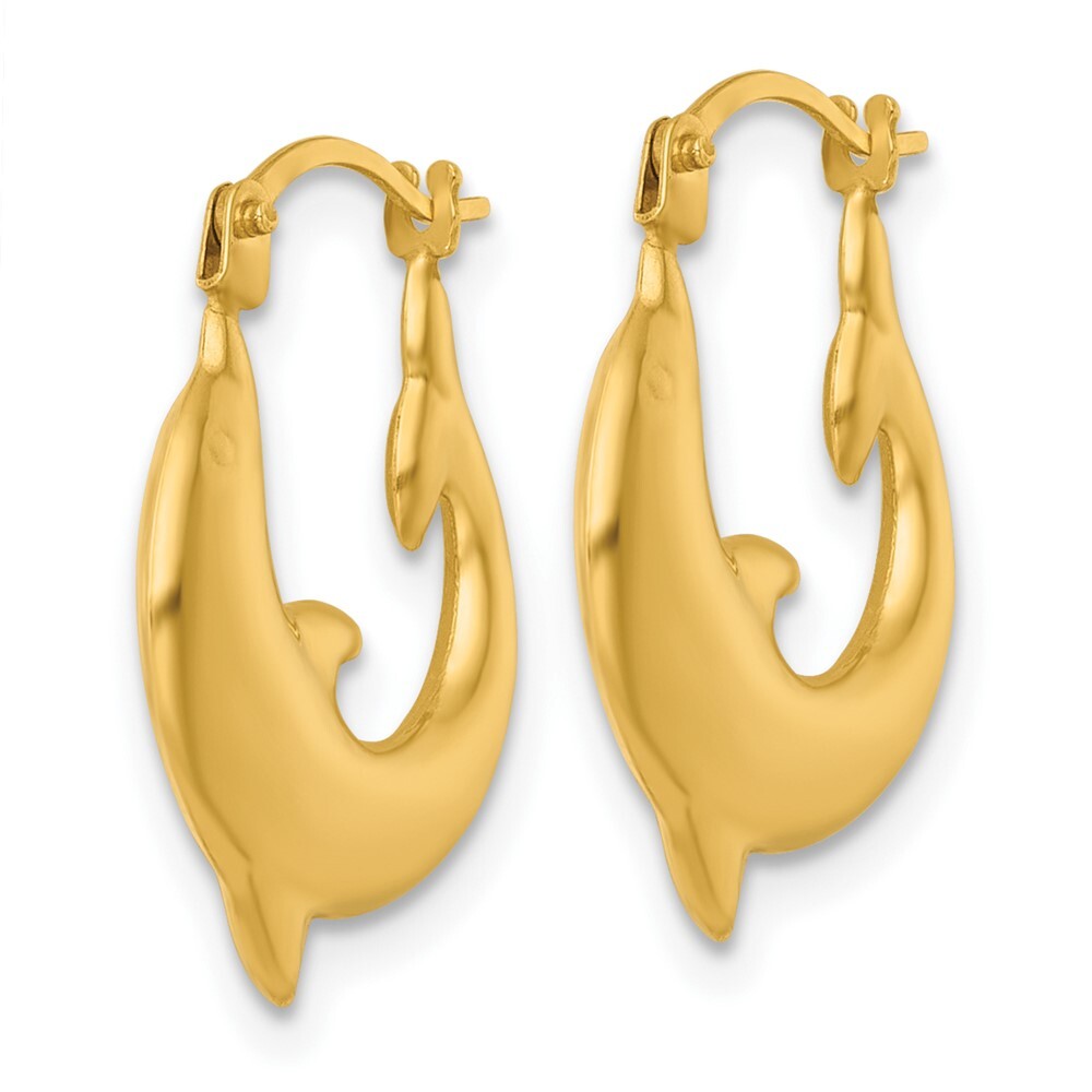 14k Yellow Gold Polished Dolphin Hoop Earrings Gift for Women
