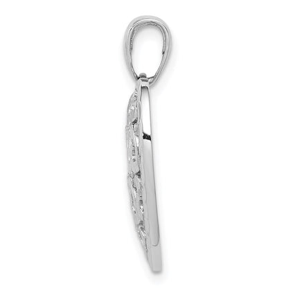14k White Gold Diamond-cut Heart Pattern On Heart Charm Pendant for Women