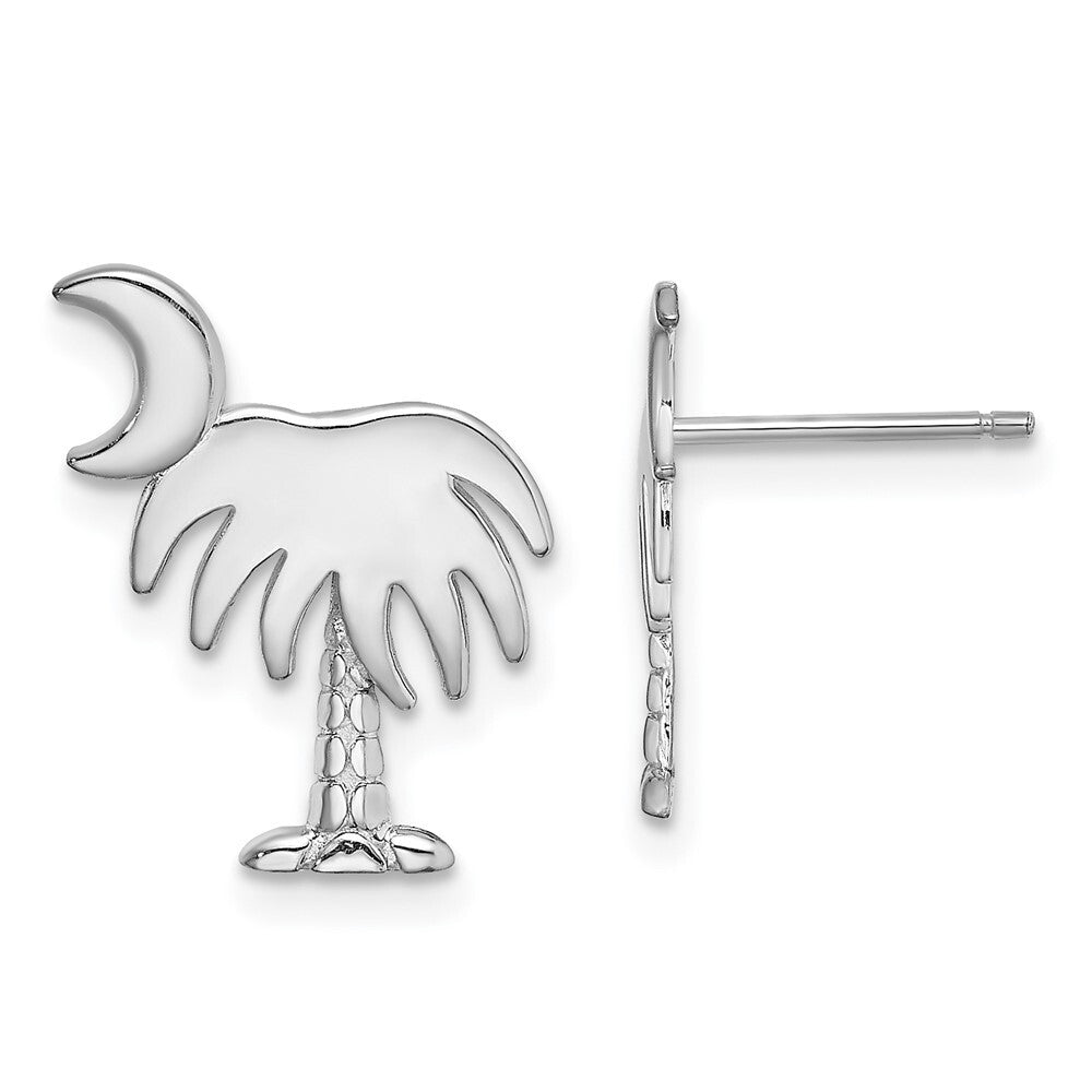 14K White Gold White Charleston Palm Tree Moon Stud Earrings Gift for Women