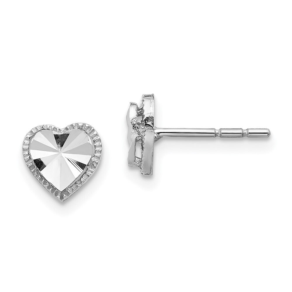14K White Gold Diamond-Cut Heart Stud Earrings Gift for Women