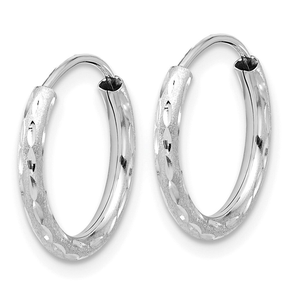14k White Gold Polished and Satin Diamond-Cut 2.00mm Endless Hoop Earrings