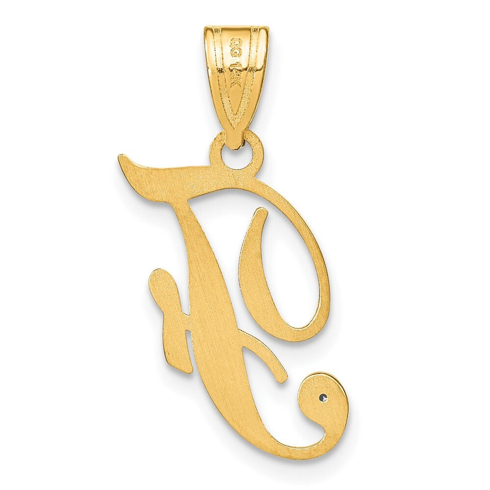 14k Yellow Gold Script Letter F Initial Pendant with Diamond for Women