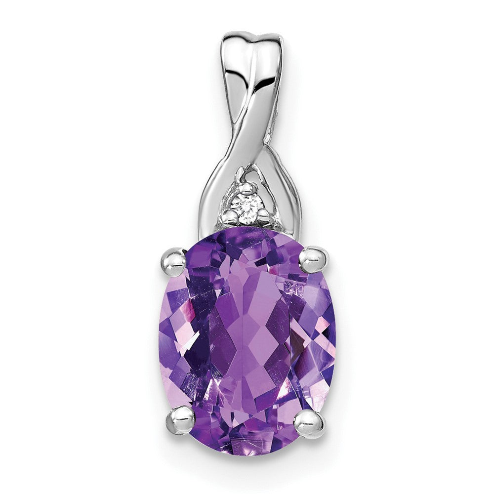 14k White Gold 9x7mm Oval Amethyst and Diamond Chain Slide